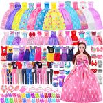 87 Pcs Doll Clothes Outfit for Babys,Doll Accessories Mini Dress Party Dress Bikini Set Tops Pants Shoes Hangers Hat Random Stlye for 11.5 Inch Girl Doll,Doll Dress up Toys for 3+ Little Girls Kids