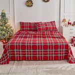 Gogreen 4PC Queen Sheet Set Deep Pocket Fit 16", Breathable Microfiber Super Soft Queen Sheet Set Warm Sheets, Luxury Hotel Style Home Decor Queen Bed Sheet Set, Gift for Women, Men - Red Plaid