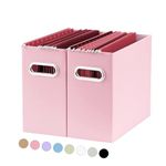 Oterri File Organizer Box, Cardboard File Storage Box with Handle, Portable File Box Organizer, Fit for Hanging File Folders Letter Size, 2 Packs, Pink (No Folders)