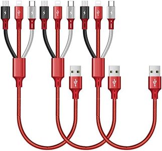 ASICEN Multi Charging Cable 3Pack Short Multi Charger Cable 1Ft Braided Universal 3 in 1 Multiple USB Cable Charging Cord Adapter with IP/Type-C/Micro USB Port for Cell Phone,IP,Samsung Galaxy,Tablets