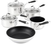 Stellar James Martin Set of 5 Stainless Steel Pans, 20cm, 18cm, 16cm Saucepans with Lids, 14cm Milk Pan, 24cm Non-Stick Frying Pan, Induction Ready, Oven Safe, Dishwasher Safe
