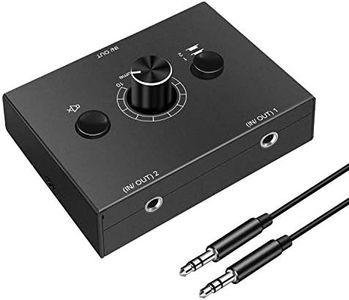 3.5mm Audio Switcher, 2 Input 1 Output / 1 Input 2 Output Audio Splitter Switcher, Audio Switcher Box, One-Key Mute Button, No External Power Required