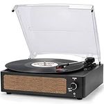 Vinyl Record Player with Speaker Vintage Turntable for Vinyl Records, Belt-Driven Turntable Support 3-Speed, Wireless Playback, Headphone, AUX-in, RCA Line LP Vinyl Players for Sound Enjoyment Black