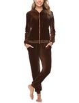 Totatuit Velour Tracksuit Sets Women Plus Size 2 Piece Outfits Solid Color Long Sleeve Zipper Jacket No Hood & Jogging Sweatpants Velvet Sweatsuit Set Dark Brown Medium