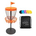 Hooper Skies Mini Disc Golf Basket - Golf Game Set with 5 Mini Discs - Complete with a Black Storage Bag / Backpack