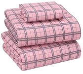 Ruvanti Flannel Sheets Twin XL Size - 100% Cotton Double Brushed Twin XL Sheet Sets, Deep Pockets 16 Inches, All Seasons Breathable & Extra Soft Bed Sheets, Warm & Cozy, 3 Piece, Check & Bolt Pink