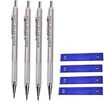 Warmshine 4 Pack 2.0 mm Lead Holder Metal Mechanical Pencil Automatic Mechanical Drafting Pencil for Draft Drawing,Carpenter,Crafting, Art Sketching + 48 Leads