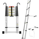 STANEW Telescopic Ladder 5 M,Aluminium Ladders Extendable with Exclusive Custom Stabilizer, Stabilizer Bar, Detachable Hooks, Multi-Purpose Telescoping Ladder with Triangular Thickened Non-Slip Feet