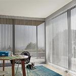 Zshine Motorized Vertical Sheer Shades Light Filtering Freedom Adjusted Rechargeable or Hard-Wired Motor for Living Room Office (Grey)