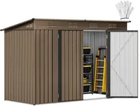 DWVO 9.1x4.2ft Large Outdoor Storage Shed, Metal Tool Sheds, Heavy Duty Tool Storage with Lockable Doors & Air Vent for Backyard Patio Lawn to Store Bikes, Tools, Lawnmowers,Brown