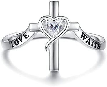 925 Sterling Silver True Love Waits Ring Purity Cross Rings Jewelry Gifts for Daughter Women Lady girlfriend, Sterling Silver, Cubic Zirconia