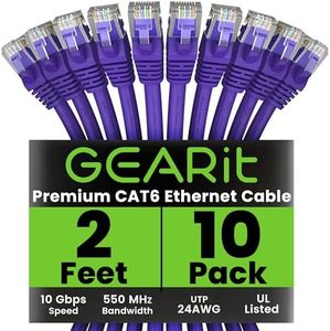 GearIT Cat 6 Ethernet Cable Cat 6 Patch Cable, Cat 6 Cable, Cat6 Ethernet Cable, Network Cable, Internet Cable - Purple 2 Feet (Pack of 10)