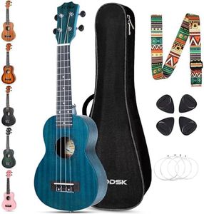 AODSK Concert Blue Ukulele for Beginner 23 Inch Uke with Gig Bag Strap Nylon String 4 Picks Holiday Gift