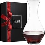 Red Wine Decanter - Hand Blown Crystal Wine Carafe - Glass Decanter Aerator for Cabernet, Pinot Noir, Bordeaux - Wine Accessories for Wedding, Christmas, Wine Tasting - Elixir Glassware - 50oz, Clear