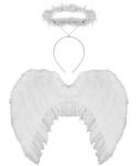 LADIES ANGEL ACCESSORY SET - LARGE WHITE FEATHERED WINGS + FLUFFY WHITE HALO ON HEADBAND - ADULTS CHRISTMAS XMAS PARTY FANCY DRESS ACCESSORIES (ONE SIZE)