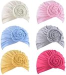 WKJHO 6 Pieces Baby Turban Hats Cotton Infant Knot Beanie Turbans for Newborn Girls Boys Soft Head Wrap Toddler Kids Cap, 6 Colors Beige Pink Blue Rose Red Gray Yellow, One Size