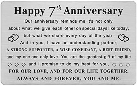 TGCNQ Metal Engraved 7 Year Anniversary Card, 7th Anniversary Card Gifts for Husband Wife Him Her, 7 Year Wedding Anniversary Decorations