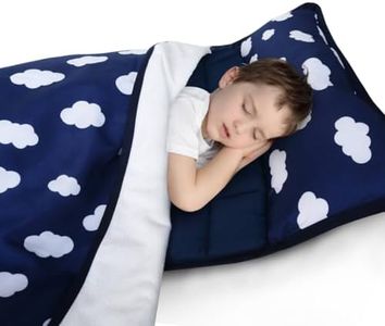 Toddler Nap Mat with Removable Pillow and Blanket, Nap Mats for Daycare Preschool Kindergarten, Lightweight Portable Travel Sleeping Bag for Kids Cot Nap Mat, Super Soft & Cozy, Navy Cloud, 50" x 21"