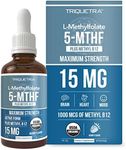 L Methyl Folate 15mg Plus Methyl B12 Cofactor – Organic, Berry Flavor, Professional Strength, Liquid Sublingual, Active 5-MTHF Form - Supports Mood, Homocysteine Methylation, Cognition (1oz Liquid)