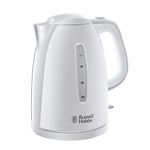 Russell Hobbs Textures Electric 1.7L Cordless Kettle (Fast Boil 3KW, White premium plastic, matt & high gloss finish, Removable washable anti-scale filter, Push to open lid, Perfect pour spout) 21270