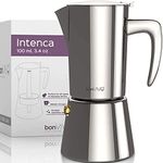 bonVIVO Moka Pot - 2 Cup Intenca Stainless Steel Espresso Maker w/Silver Finish - Stove Top Italian Coffee Maker - 100ml Cup Coffee Pot - Gifts for Men and Women