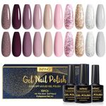 INPING Gel Nail Polish, 10 Colors Nude Pink Glitter French Manicure Nail Polish, Burgundy Red Maroon Light Pink Natural Nude Grey White UV Nail Varnish Beauty Set for Women Nail Art Salon