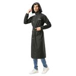 Zeel Long Rain Coat for Men Waterproof with Adjustable Hood and Pocket, Polyester High Neck Rainwear with Adjustable Belt,AZ04 Black XXL