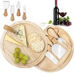 CUQOO Wooden Cheese Board Set - Cheese Boards and Knives Gift Set with Knife Compartment 3 Stainless Steel Knives and Fork | Bamboo Cheese Board and Knife Set | Charcuterie Board Set for Meat & Fruit