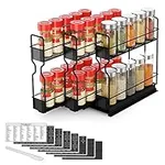 SpaceAid Pull Out Spice Rack Organizer for Cabinet, Heavy Duty Slide Out Seasoning Kitchen Organizer, Cabinet Organizer, with Labels and Chalk Marker, 5.2" W x10.75 D x10 H, 2 Drawers 2-Tier