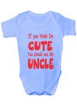 Print4U Think I'm Cute See My Uncle ~Funny Babygrow~Babies Gift Boy/Girl Vest Babies 6-12 blue