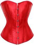 Felcia Women's Plus Size Corset Bustier Overbust Top Satin Waist Cincher Lace up Body Shaping Retro Bustier (Red, Small)