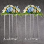 YALLOVE Set of 2, 40 CM Tall Acrylic Flower Stand Clear Pedestal for Wedding Event Party Props, Clear vases, Home Decor