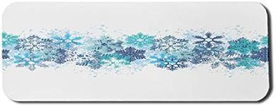 Lunarable Snowflake Computer Mouse Pad, Snow Pattern Winter Inspired Freezing Temperatures Illustration Christmas, Rectangle Non-Slip Rubber Mousepad Large, 31" x 12" Gaming Size, Turquoise Dark Blue