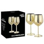 Oak & Steel - Elegant Large Wine Glasses, 550ml - Unbreakable Glass Gift Set for Home Bar, Wedding, Anniversary, Birthday Party (2, Gold)