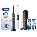 Oral-B iO7 White Alabaster & Black Lava Electric Toothbrush Duo Pack + Black Toothbrush Heads, Pack of 4 Counts +Toothbrush Heads, Pack of 4 Counts