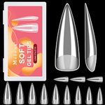 Long Stiletto Soft Gel Nail Tips, Melous 600PCS Pre Buff Full Cover Nail Tips Gel x Nail Tips Matte False Fake Nails