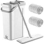 LIVINGbasics Self-Wash and Squeeze Dry Flat Mop and Bucket Set for Floor Cleaning, Floor Mop with 2 Reusable Refills Stainless Steel Handle Household Mop Buckets for Hardwood Tile Laminate Floors