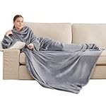 Bedsure Wearable Blanket with Sleeves Women - Warm Fleece Blanket as Gifts for Her, Cozy & Soft Birthday Gifts for Men Adults, Grey, 150 x 200 cm