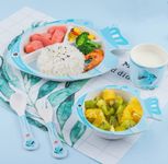 Nizomi Fish Bamboo Dinner Set for Kids Eco Friendly Dishwasher Safe Plate Bowl Cup Spoons and Forks Set Unbreakable Baby Feeding Animal Shape Reusable Enjoy Pasta Noodle Bowl Soup Ice Cream (Fish)