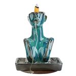 YYW Backflow Incense Holder Statue Ceramic Incense Fountain Burner Statue Waterfall Incense Burner with Incense Cones and Incense Stick Handicraft Home Decor(Blue)