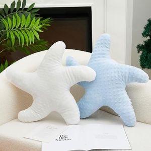 2 Pcs Starfish Pillow Cute Beach Pillow 20'' Star Fish Shaped Throw Pillows Plush Beach Room Decor Decorative Ocean Star Stuffed Toy Animal Plush Cushion for Kid Bedroom Living Room (White,Blue)