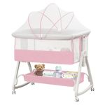 Baby Bassinet Bedside Sleeper for Baby,Bedside Bassinet with Wheels and Storage Basket,All Mesh Portable Bassinet for Newborn,6 Height Adjustable Easy to Assemble Bedside Crib(Upgrade Pink)