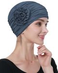 Alnorm Ruffled Headcoverings Flower Beanie for Girls Dark Blue Gray