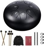 Steel Tongue Drum, 6 Inch 8 Note Handpan Drum, Finger Sleeves Handpan Percussion Instrument Steel Drum with Mallets & Music Book for Kids Adults(Black)