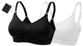 UtopyaUK Single or Double Pack Seamless Nursing Maternity Bra Padded Breastfeeding Drop Cup Sleep Comfortable Comfort Bra Crop Top Wire Free, 1 Black 1 White, L