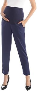 Maternity Pants Comfortable Stretch Over-Bump Women Pregnancy Casual Capris for Work (XS (Size 0-2), Navy)