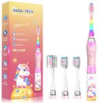 Kids Electric Toothbrush 3-5-6-12, Toddler Toothbrush Girls Electric Toothbrush with Timer Rainbow LED Light Up Sonic Battery Powered Junior Childrens Electric Toothbrush (Unicorn Pink)