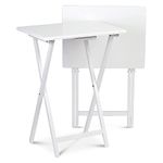 PJ Wood Side Table 2 Set 100% Wood, TV Tray Table, Folding Tables, Snack Table, Coffee Table, Table for Small Space, Living Room, Wood Frame, White Color