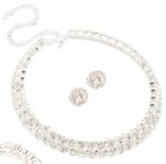 FLIKKER: Stylish Beautiful Attractive Look Double Line Big Diamond Bollywood Choker Necklace Earring Jewellery Set For Women & Girls (White, Pack of: 1)