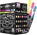 Loddie Doddie Chalk Markers - 24-Pack, 6mm Reversible Tips - Colored Chalk Pens for Art & Decor - Window Markers for Glass & Metal - Dry Erase Pens for Mirrors & More